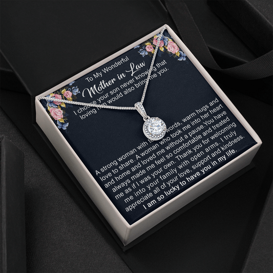 To My Mother in Law Necklace from Daughter Gift to Mother-in-Law for Christmas Birthday Mother's Day, Message Card to Mom-in-Law