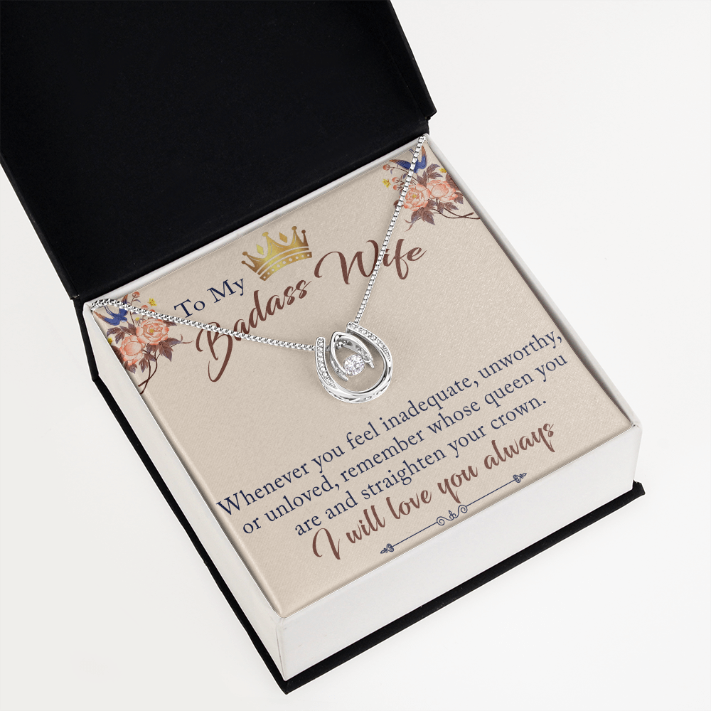 To My Badass Wife Gift - Lucky in Love Necklace With Inspirational Message Card for Valentine, Mother Day or any Special Occasion
