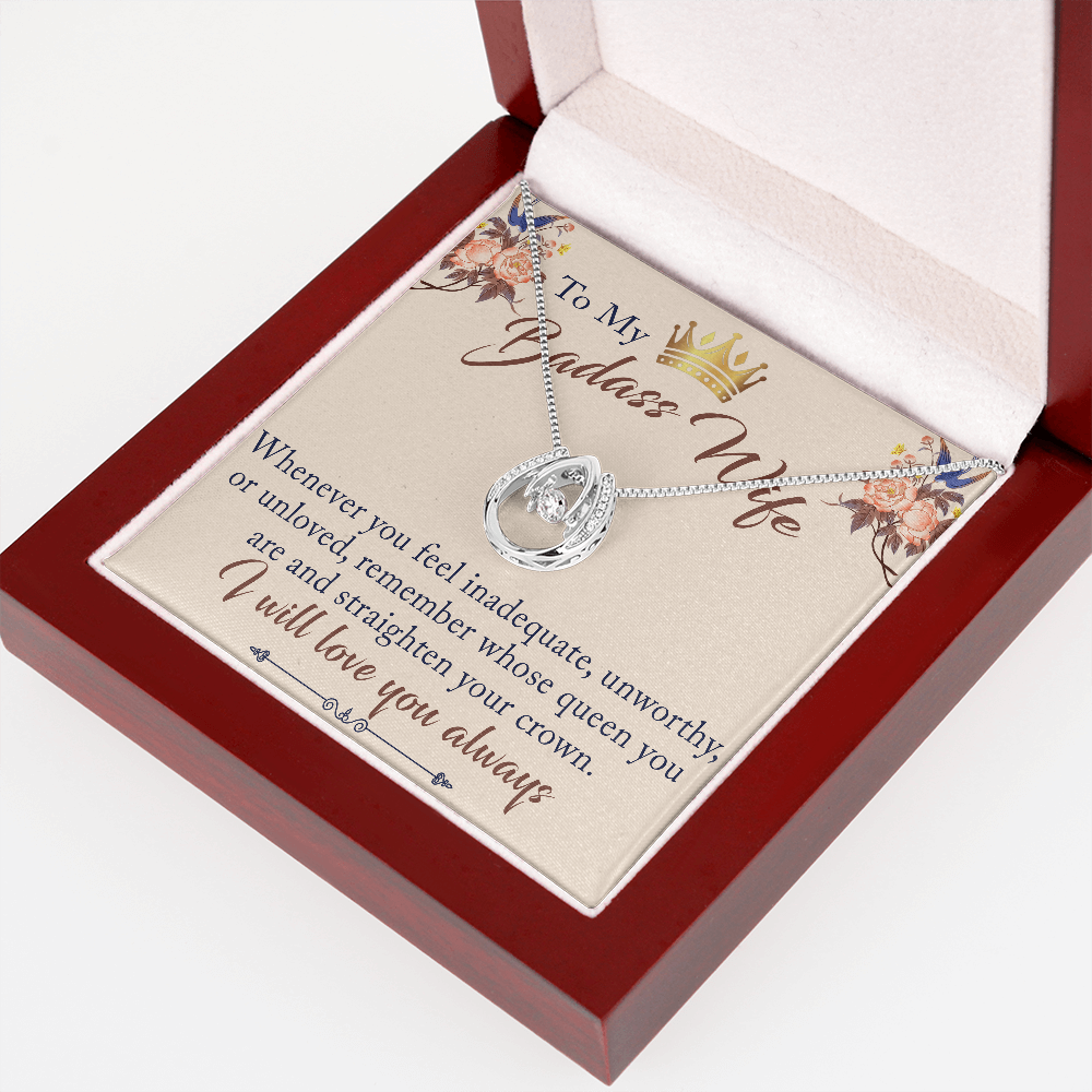 To My Badass Wife Gift - Lucky in Love Necklace With Inspirational Message Card for Valentine, Mother Day or any Special Occasion