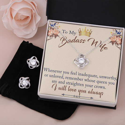 To My Badass Wife Gift - Luxury Love Knot Necklace for Valentine, Mother Day or any Special Occasion