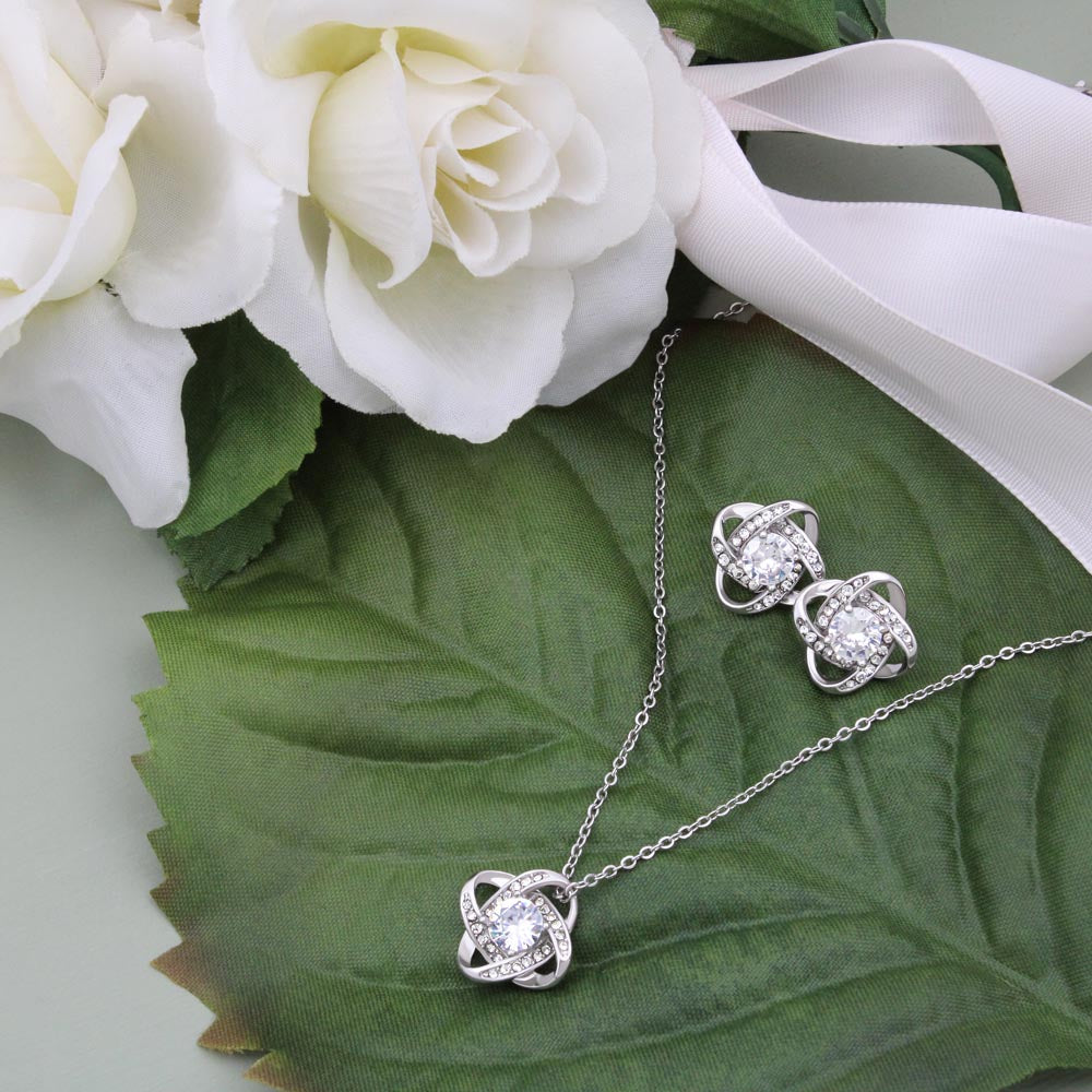 To My Bonus Daughter Love Gift - Love Knot Necklace and Earing Set for Daughter-in-law at Birthday, Wedding, Xmas or any Special Occasion