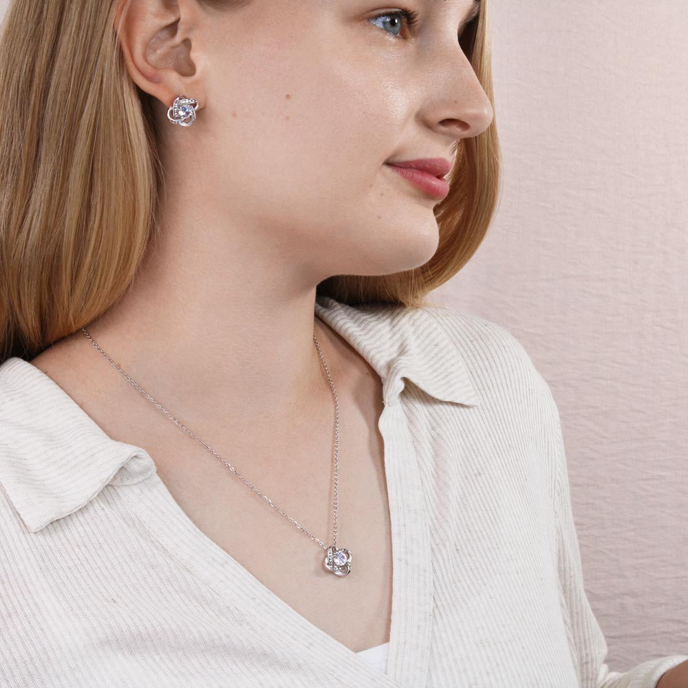 To My Bonus Daughter Love Gift - Love Knot Necklace and Earing Set for Daughter-in-law at Birthday, Wedding, Xmas or any Special Occasion