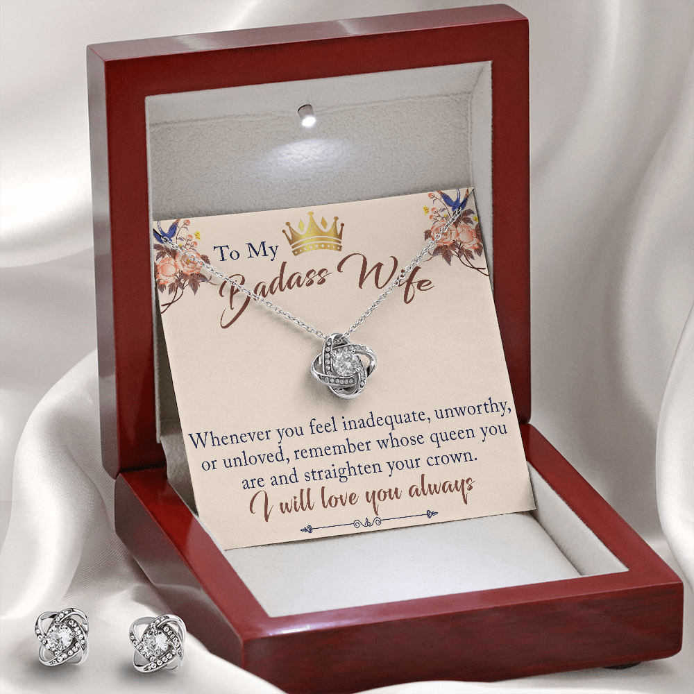 To My Badass Wife Gift - Luxury Love Knot Necklace for Valentine, Mother Day or any Special Occasion