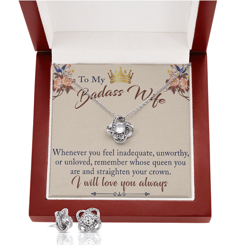 To My Badass Wife Gift - Luxury Love Knot Necklace for Valentine, Mother Day or any Special Occasion