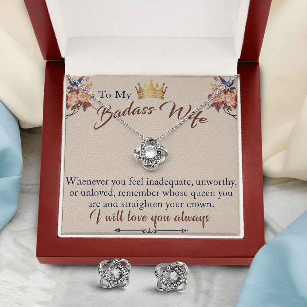 To My Badass Wife Gift - Luxury Love Knot Necklace for Valentine, Mother Day or any Special Occasion