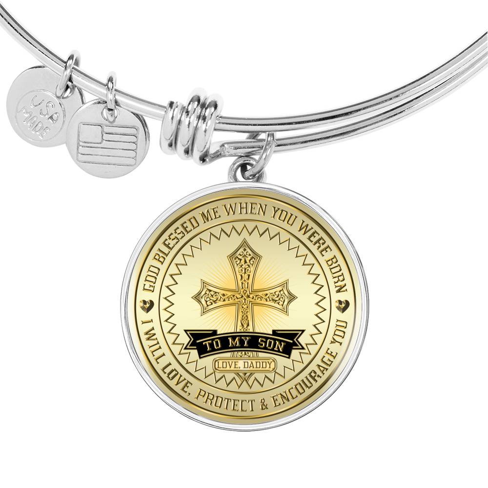 Great Dad To Son - God Blessed Me When You Were Born I Will Protect and Encourage You Novelty Luxury Necklace Bangle - Gift For Birthday Back To School Xmas
