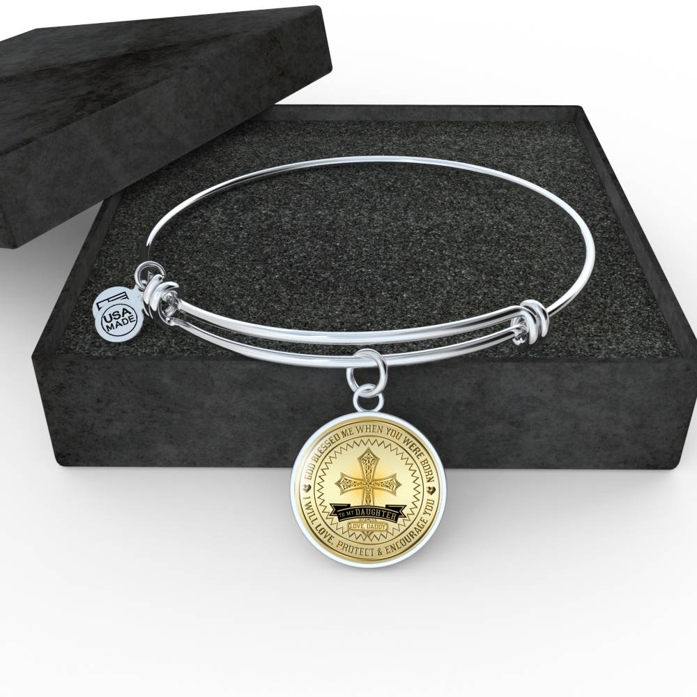 Great Dad To Daughter - God Blessed Me When You Were Born I Will Protect and Encourage You Novelty Luxury Necklace Bangle - Gift For Birthday Back To School Xmas