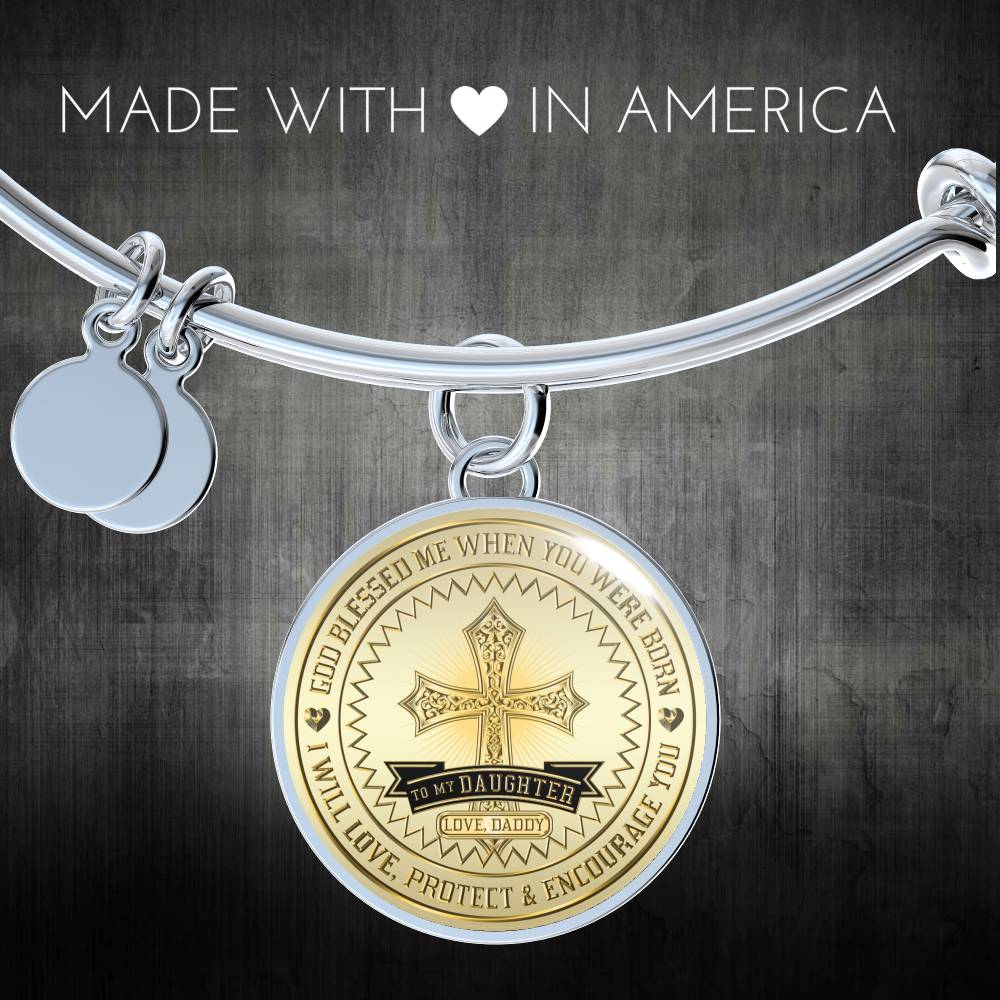 Great Dad To Daughter - God Blessed Me When You Were Born I Will Protect and Encourage You Novelty Luxury Necklace Bangle - Gift For Birthday Back To School Xmas