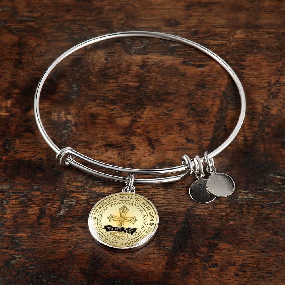 Great Dad To Son - God Blessed Me When You Were Born I Will Protect and Encourage You Novelty Luxury Necklace Bangle - Gift For Birthday Back To School Xmas