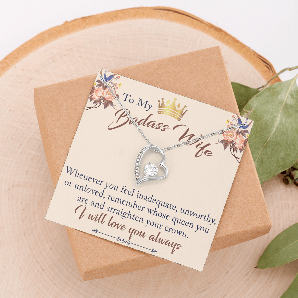 To My Badass Wife Gift - Forever Love Beauty Necklace for Valentine, Mother Day or any Special Occasion
