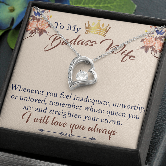 To My Badass Wife Gift - Forever Love Beauty Necklace for Valentine, Mother Day or any Special Occasion