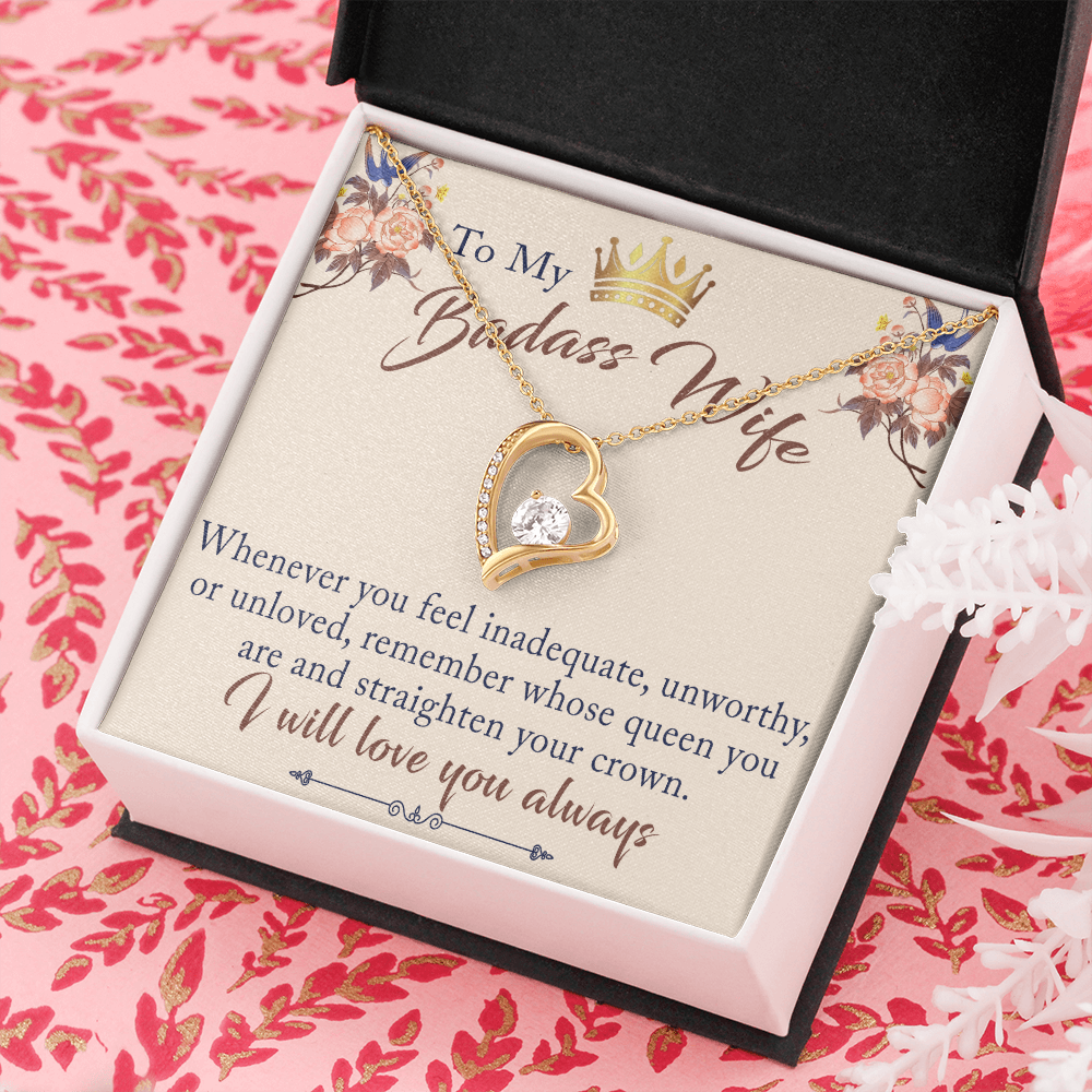 To My Badass Wife Gift - Forever Love Beauty Necklace for Valentine, Mother Day or any Special Occasion