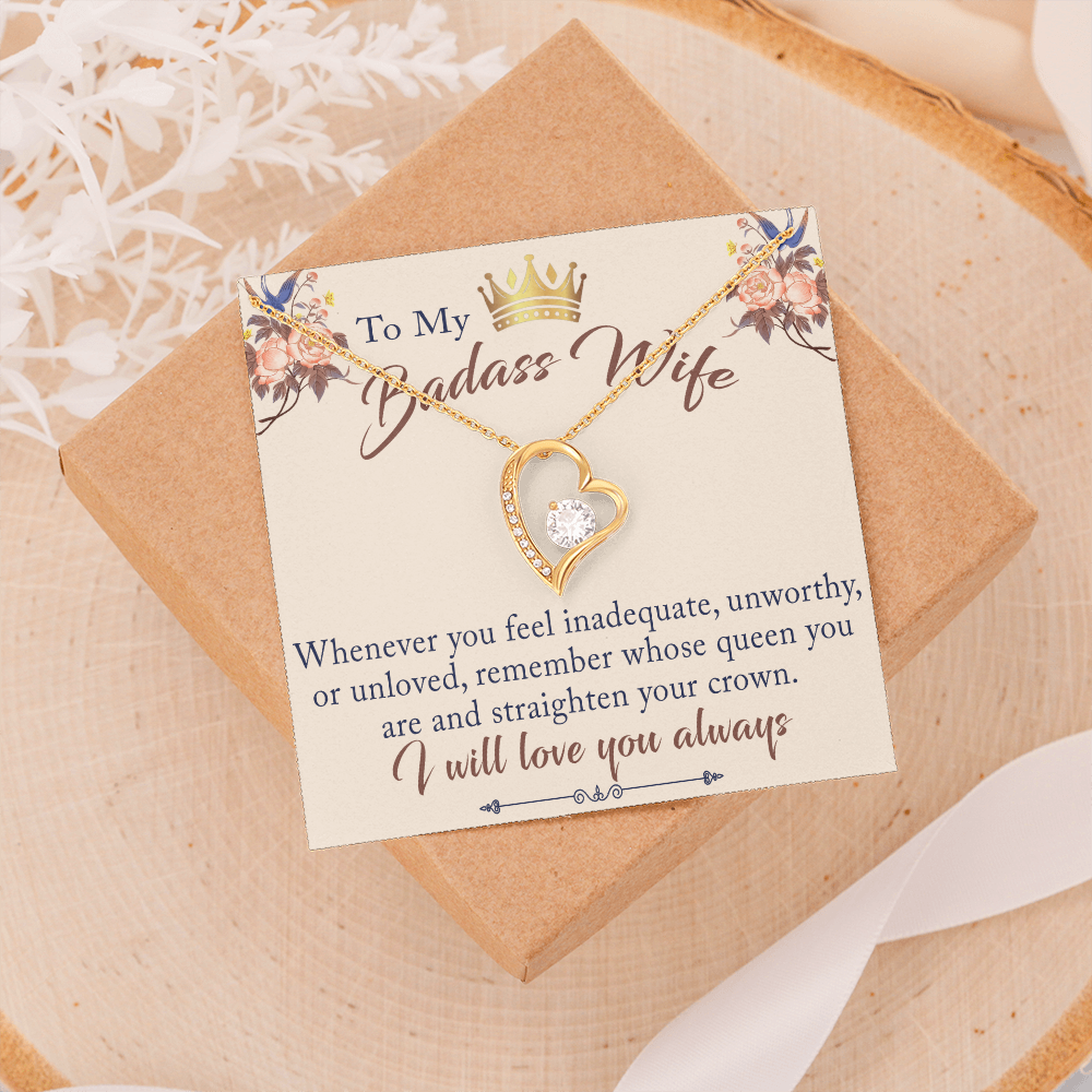 To My Badass Wife Gift - Forever Love Beauty Necklace for Valentine, Mother Day or any Special Occasion