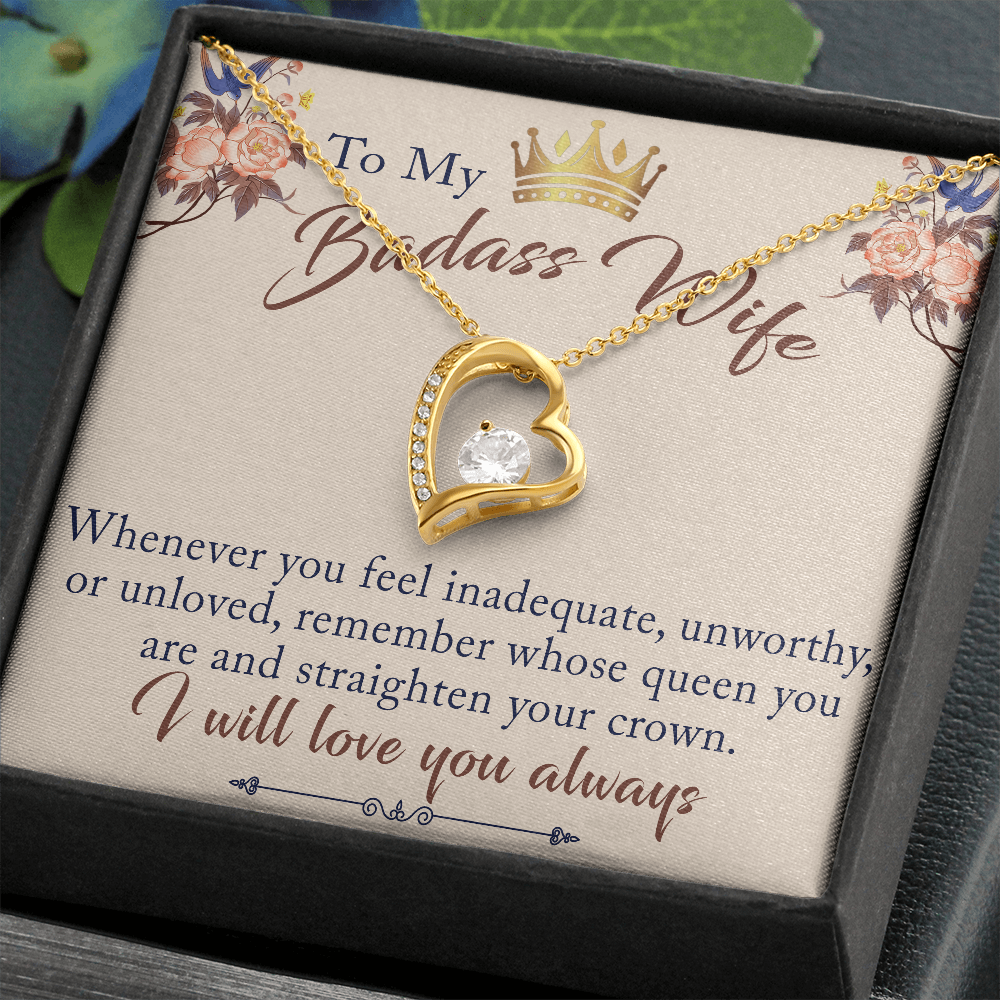 To My Badass Wife Gift - Forever Love Beauty Necklace for Valentine, Mother Day or any Special Occasion
