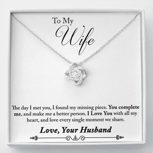 To My Wife Love Gift - I Love You with All My Heart Love Knot Necklace Gift for Bride Women