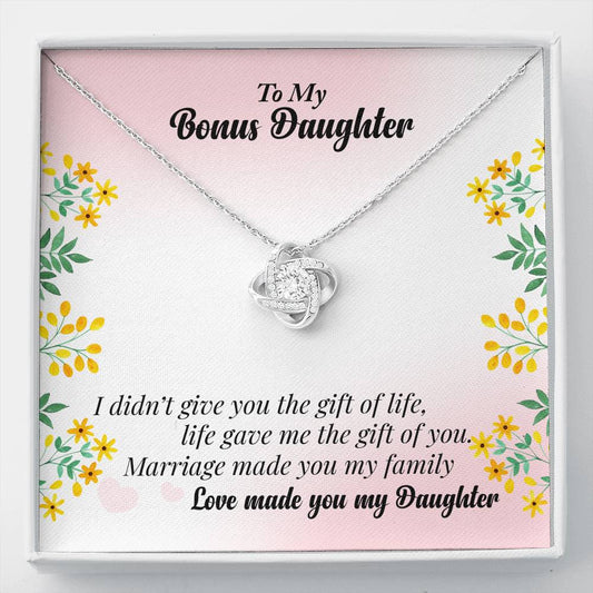 To My Bonus Daughter Gift Love Knot Necklace with Inspirational Message Card