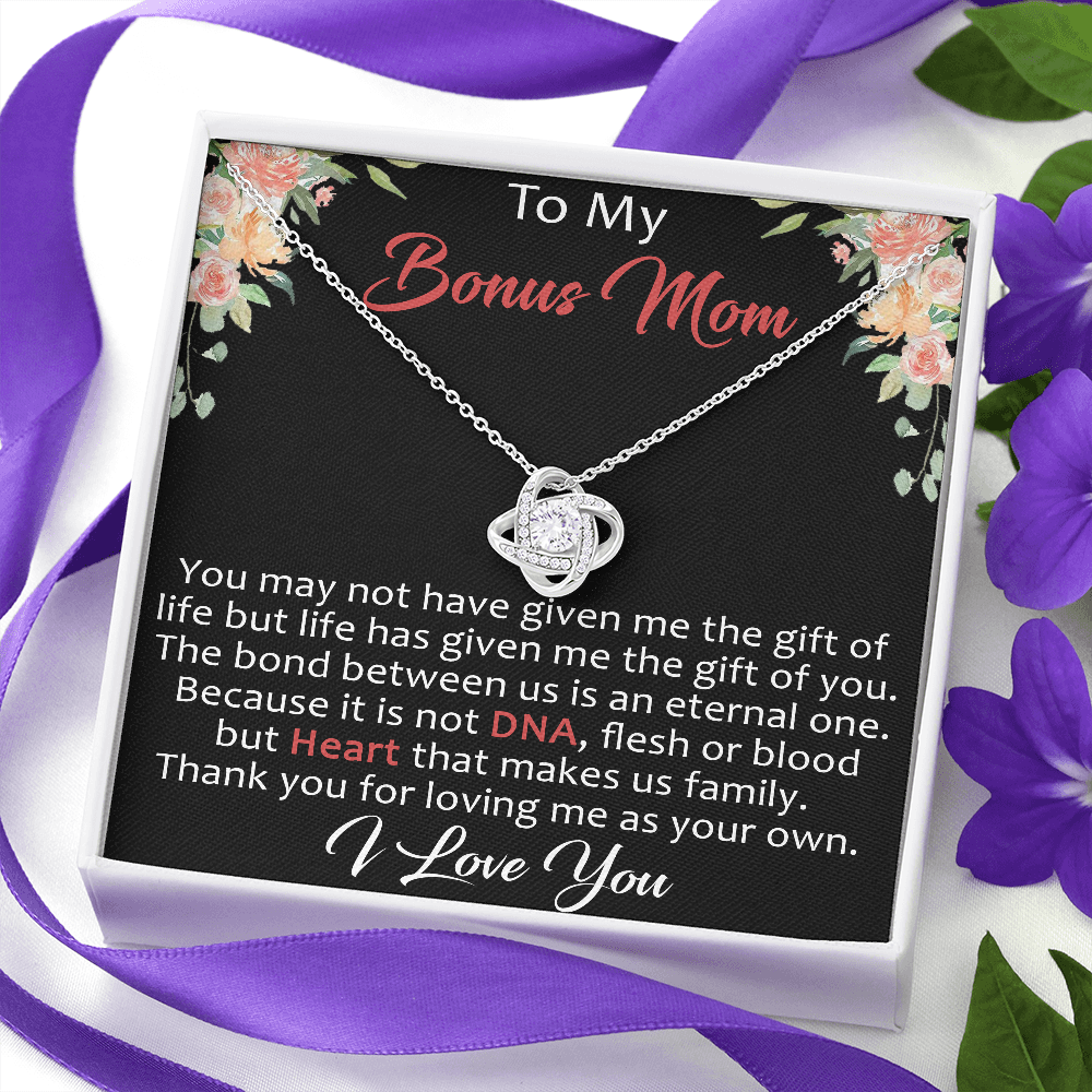 To My Bonus Mom Gift Ideas - Love Knot Necklace for Mother Day, Wedding, Christmas or Special Occasion