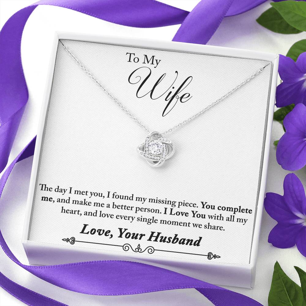 To My Wife Love Gift - I Love You with All My Heart Love Knot Necklace Gift for Bride Women
