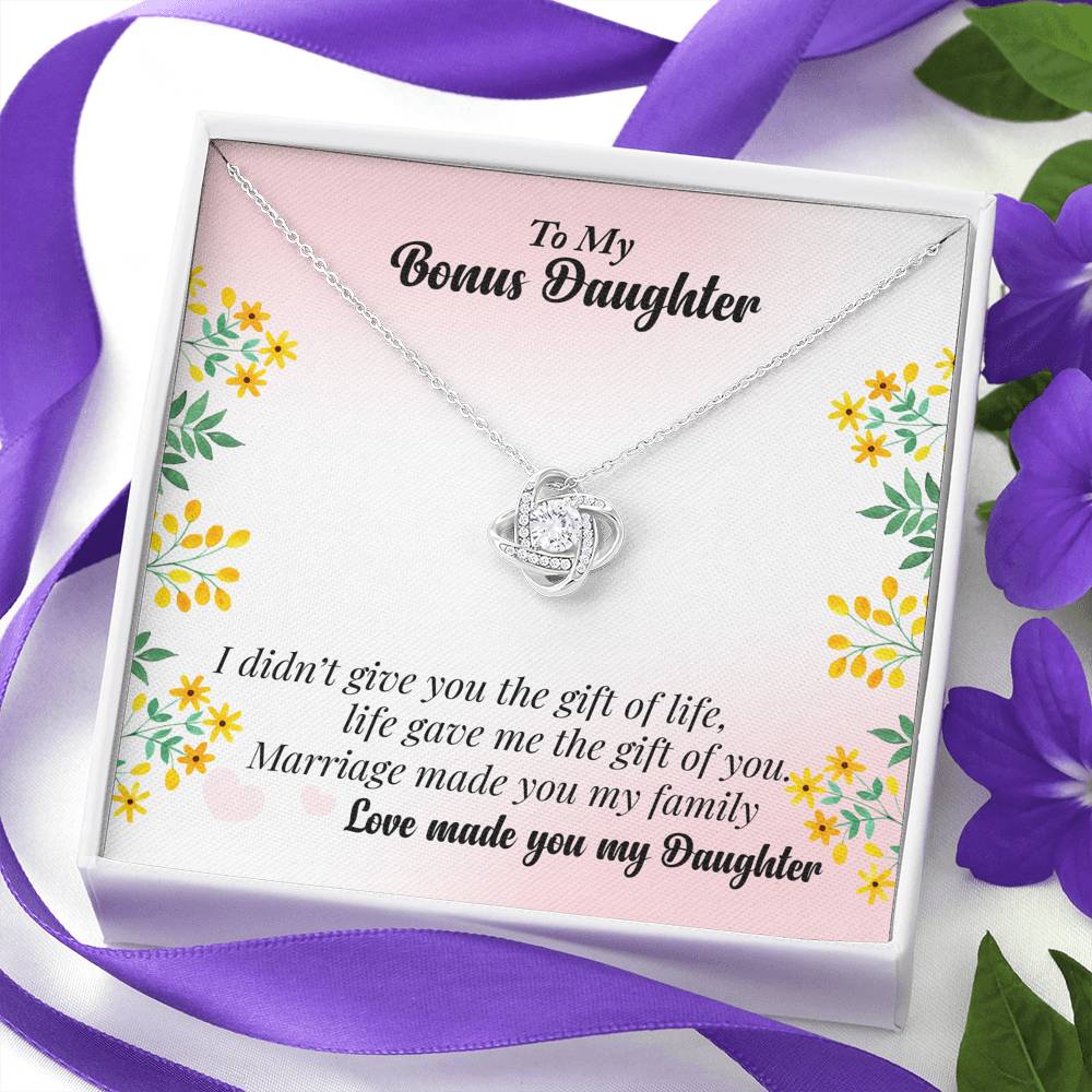 To My Bonus Daughter Gift Love Knot Necklace with Inspirational Message Card