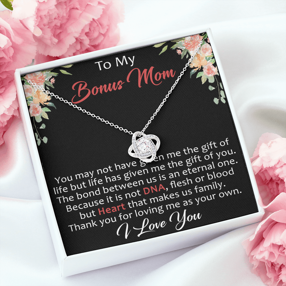 To My Bonus Mom Gift Ideas - Love Knot Necklace for Mother Day, Wedding, Christmas or Special Occasion