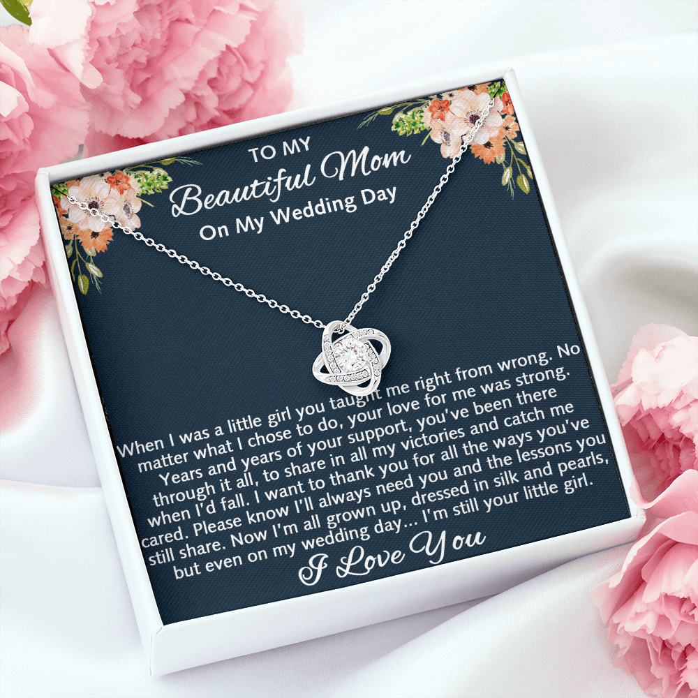 To My Beautiful Mom On My Wedding Gift - Love Knot Necklace, Mother Of The Bride Gift From Daughter, Bride