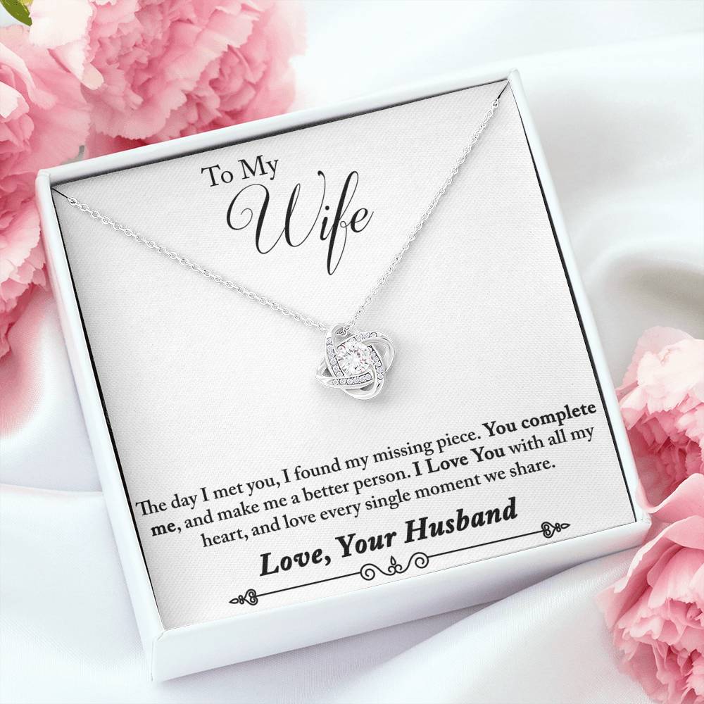 To My Wife Love Gift - I Love You with All My Heart Love Knot Necklace Gift for Bride Women