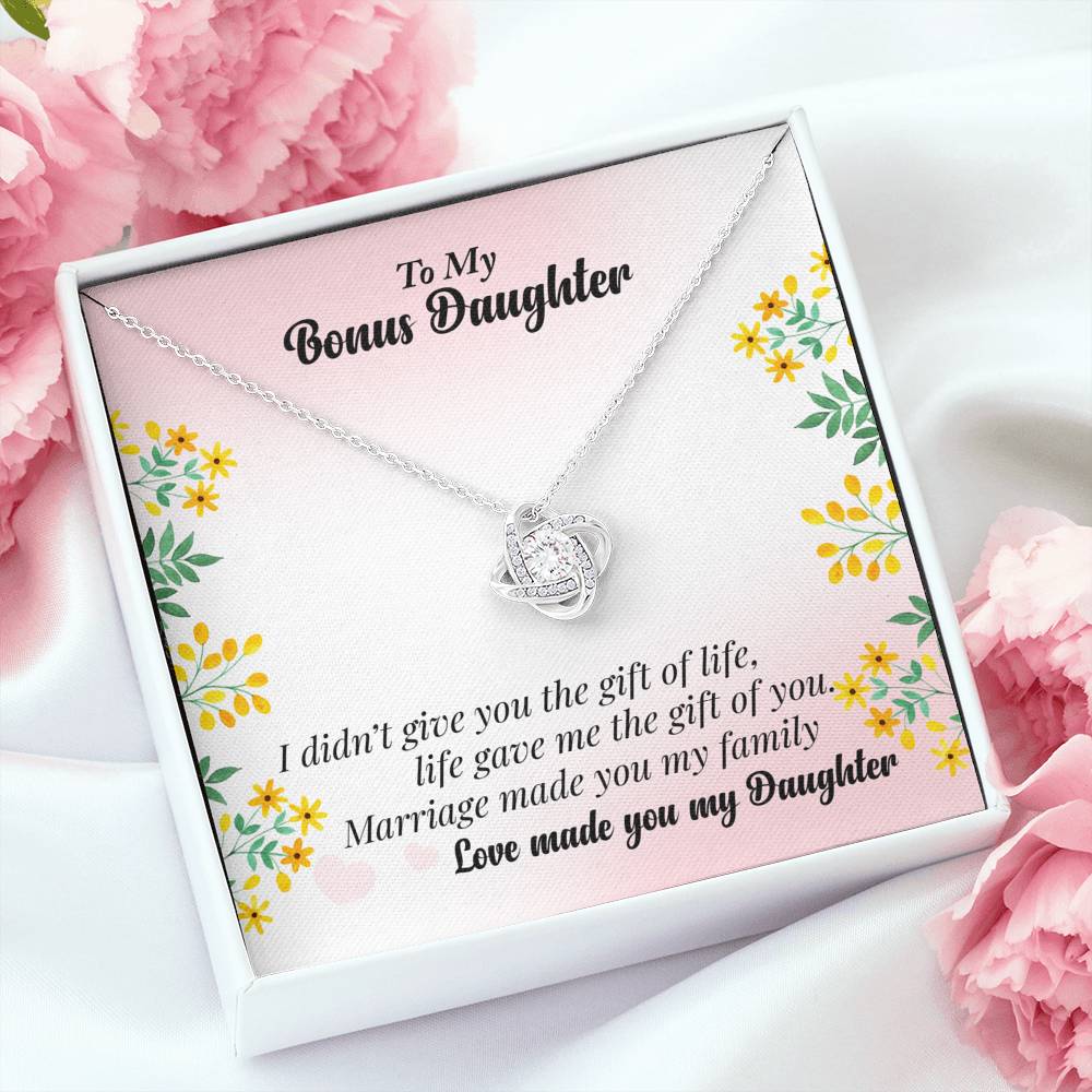 To My Bonus Daughter Gift Love Knot Necklace with Inspirational Message Card