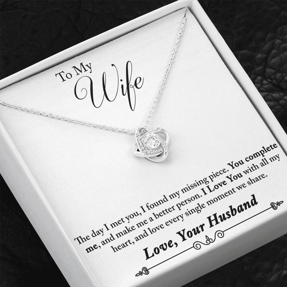 To My Wife Love Gift - I Love You with All My Heart Love Knot Necklace Gift for Bride Women