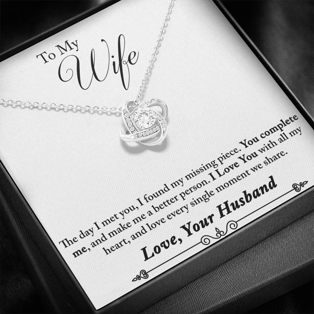 To My Wife Love Gift - I Love You with All My Heart Love Knot Necklace Gift for Bride Women