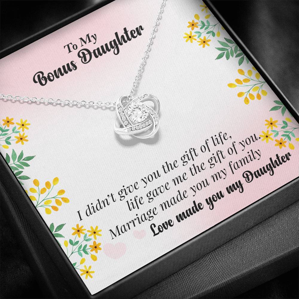 To My Bonus Daughter Gift Love Knot Necklace with Inspirational Message Card