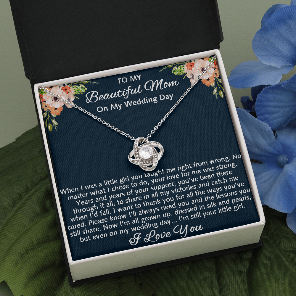 To My Beautiful Mom On My Wedding Gift - Love Knot Necklace, Mother Of The Bride Gift From Daughter, Bride