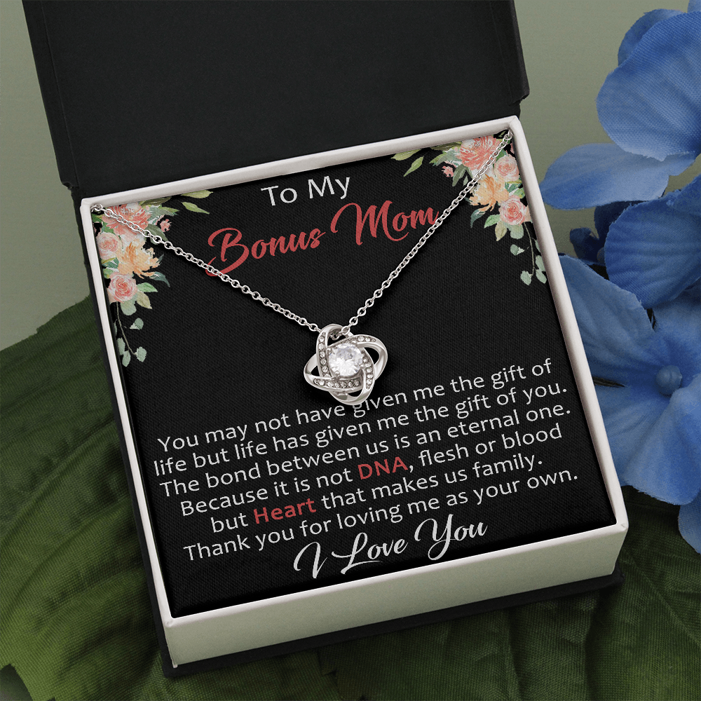 To My Bonus Mom Gift Ideas - Love Knot Necklace for Mother Day, Wedding, Christmas or Special Occasion