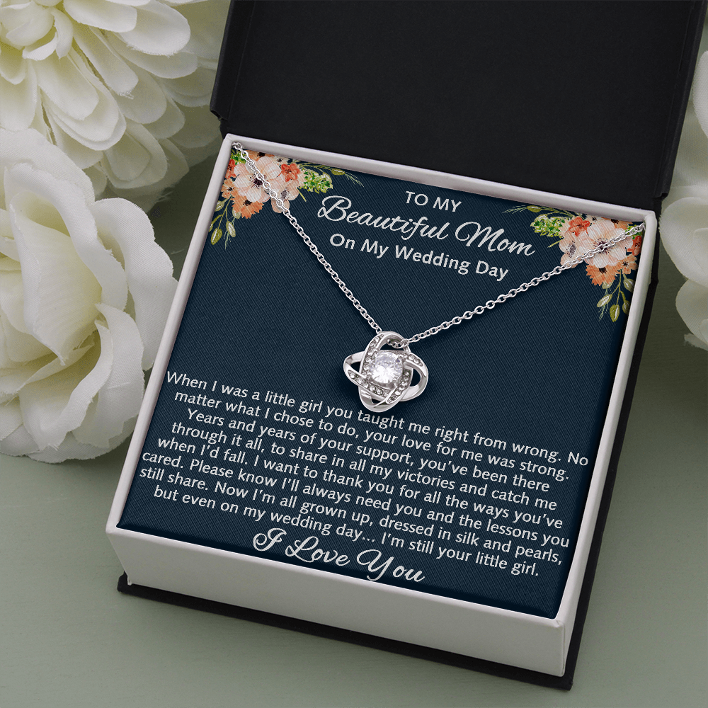 To My Beautiful Mom On My Wedding Gift - Love Knot Necklace, Mother Of The Bride Gift From Daughter, Bride