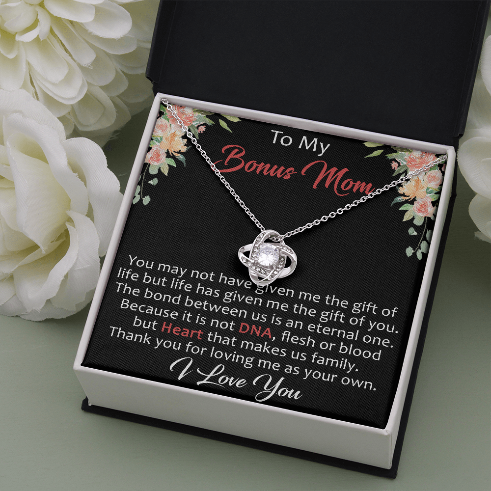 To My Bonus Mom Gift Ideas - Love Knot Necklace for Mother Day, Wedding, Christmas or Special Occasion
