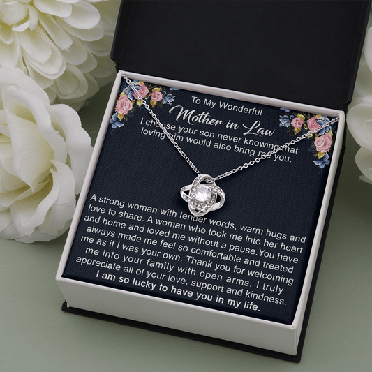 To My Boyfriend's Mom Love Knot Necklace - Mother in Law Jewelry Gift for Christmas, Birthday & Mother's Day, Message Card to Boyfriend Mother