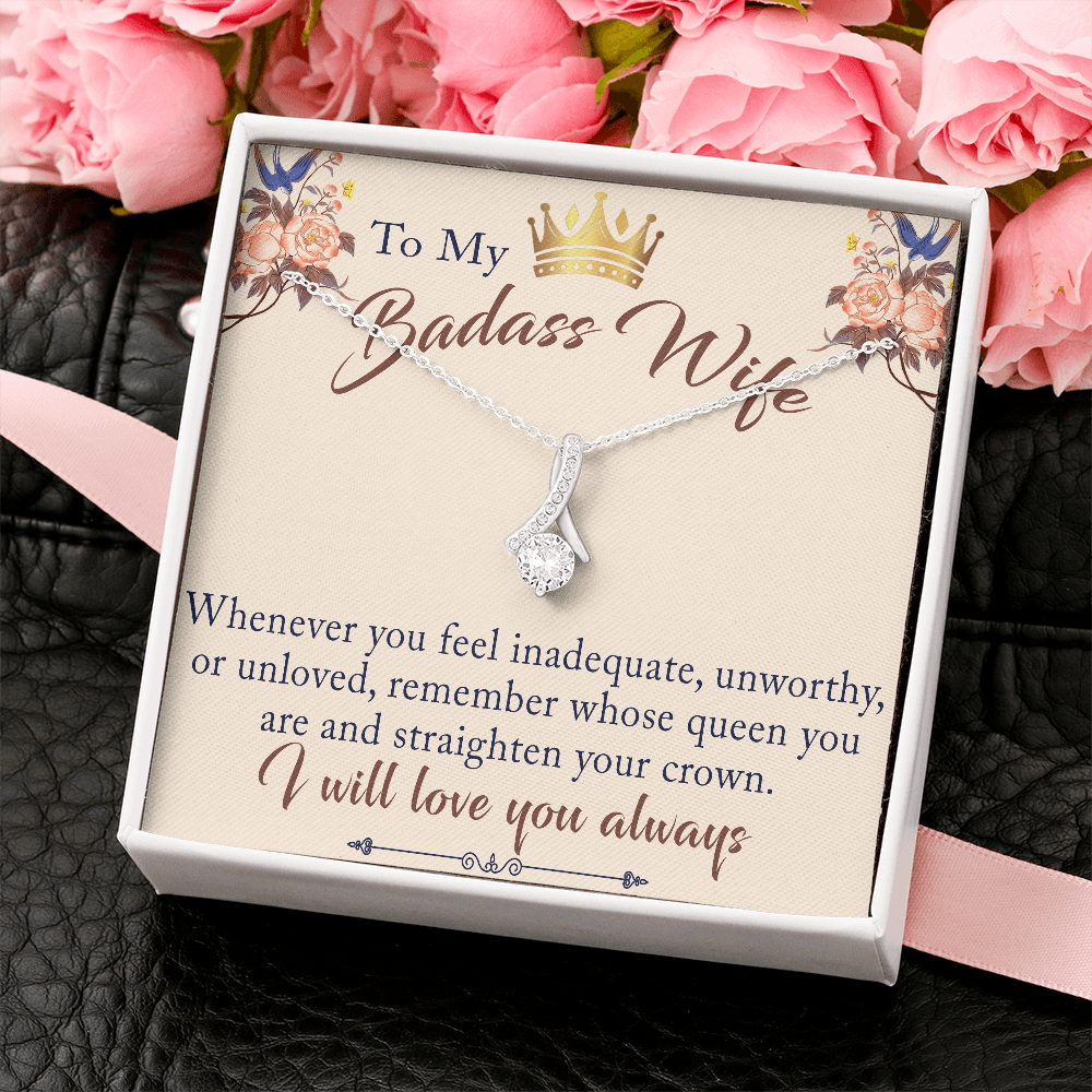 To My Badass Wife Gift - Luxury Alluring Beauty Necklace for Valentine, Mother Day or any Special Occasion