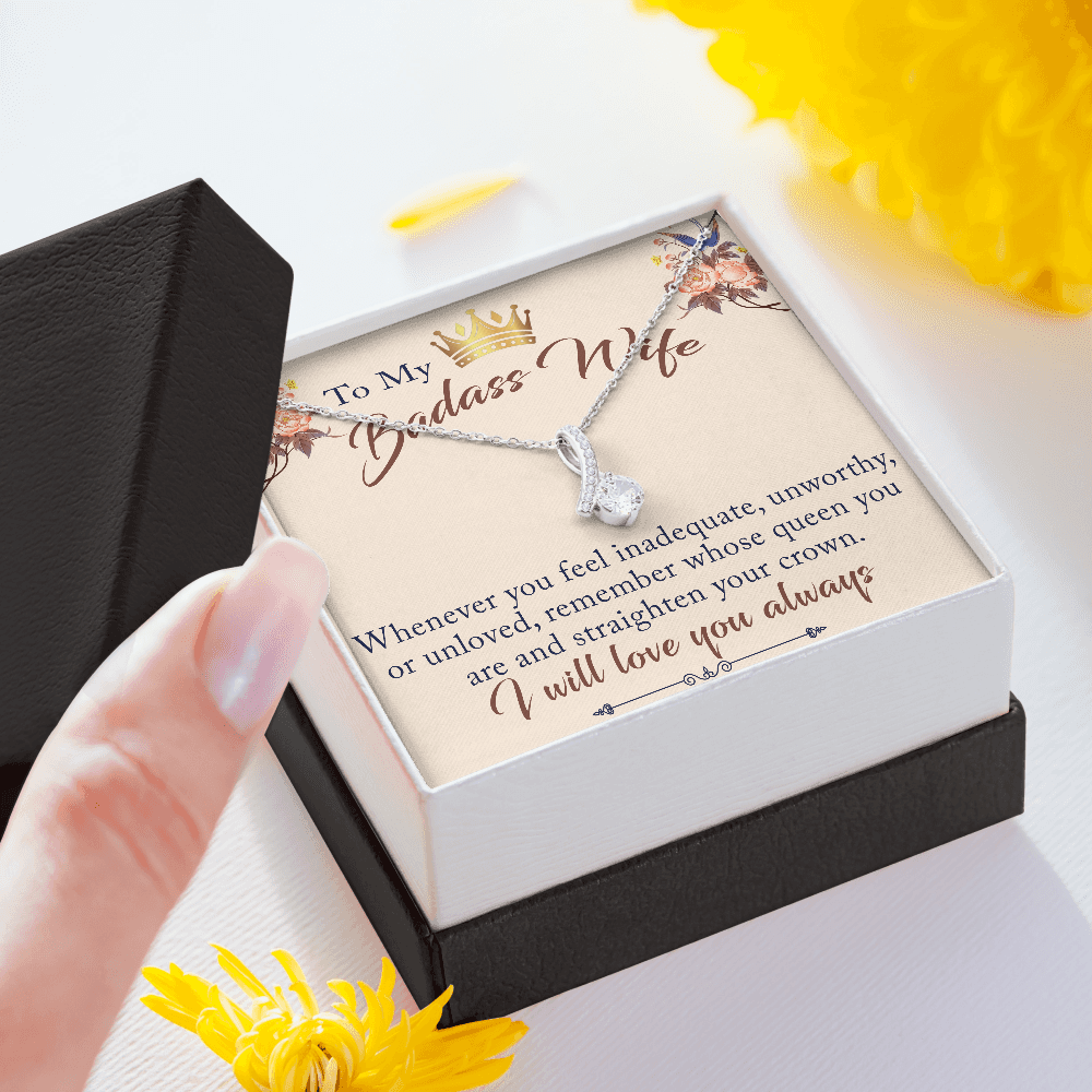 To My Badass Wife Gift - Luxury Alluring Beauty Necklace for Valentine, Mother Day or any Special Occasion