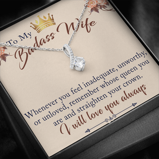 To My Badass Wife Gift - Luxury Alluring Beauty Necklace for Valentine, Mother Day or any Special Occasion