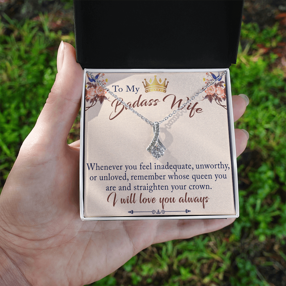 To My Badass Wife Gift - Luxury Alluring Beauty Necklace for Valentine, Mother Day or any Special Occasion