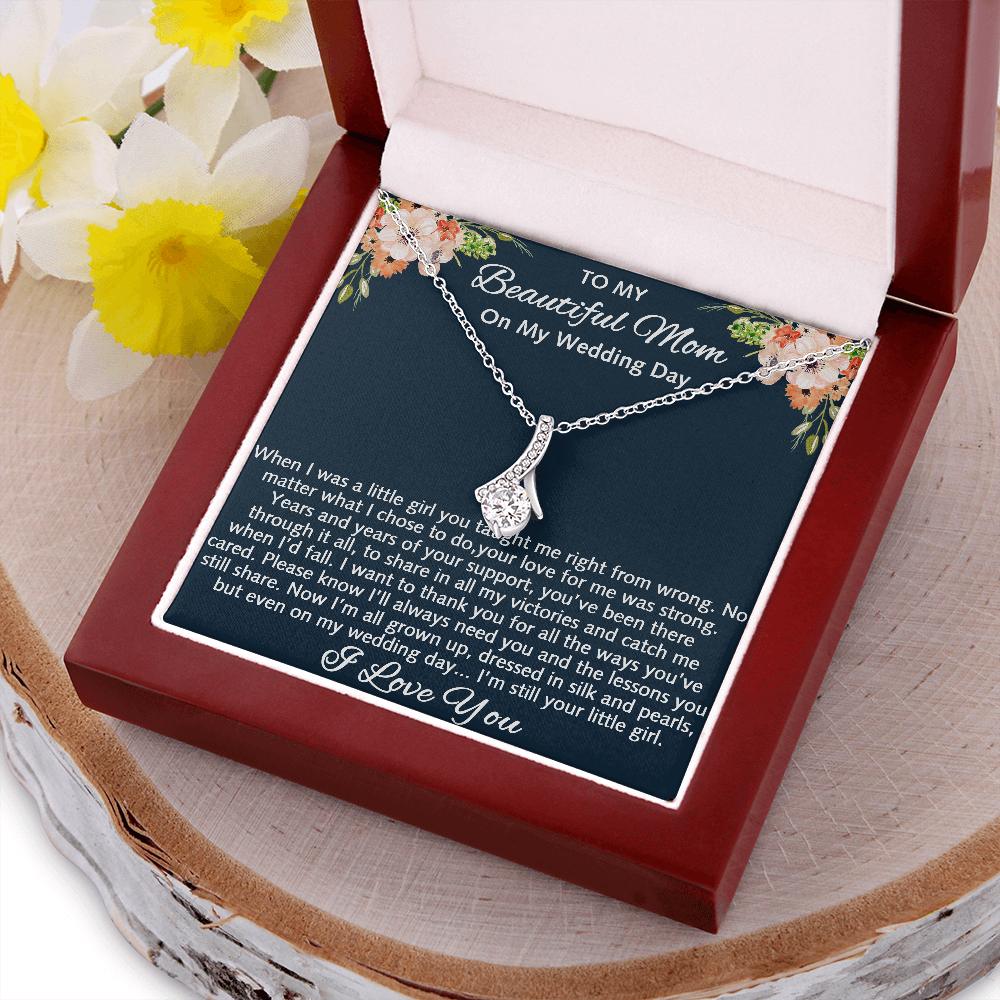 To My Beautiful Mom On My Wedding Gift - Alluring Beauty Luxury Necklace, Mother Of The Bride Gift From Bride