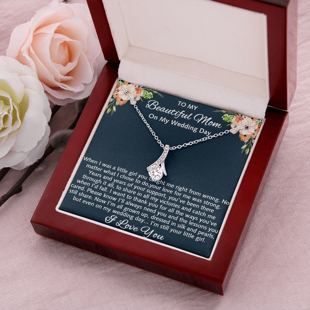 To My Beautiful Mom On My Wedding Gift - Alluring Beauty Luxury Necklace, Mother Of The Bride Gift From Bride