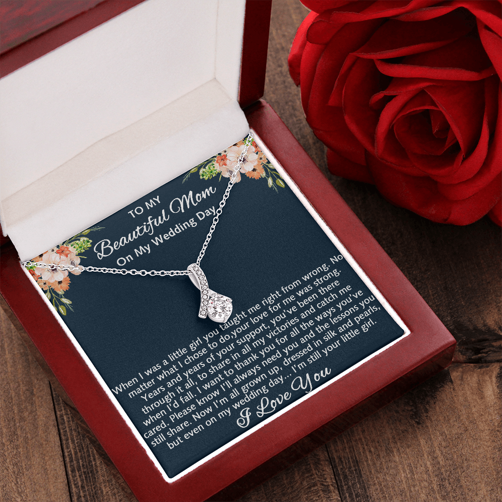 To My Beautiful Mom On My Wedding Gift - Alluring Beauty Luxury Necklace, Mother Of The Bride Gift From Bride