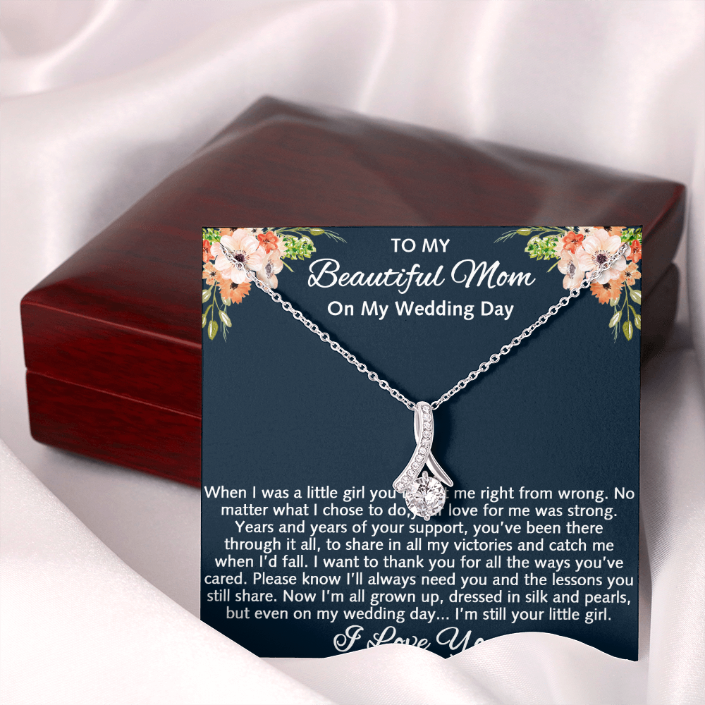 To My Beautiful Mom On My Wedding Gift - Alluring Beauty Luxury Necklace, Mother Of The Bride Gift From Bride
