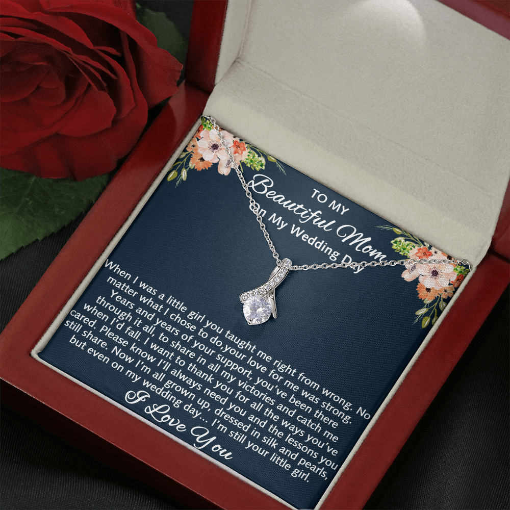 To My Beautiful Mom On My Wedding Gift - Alluring Beauty Luxury Necklace, Mother Of The Bride Gift From Bride