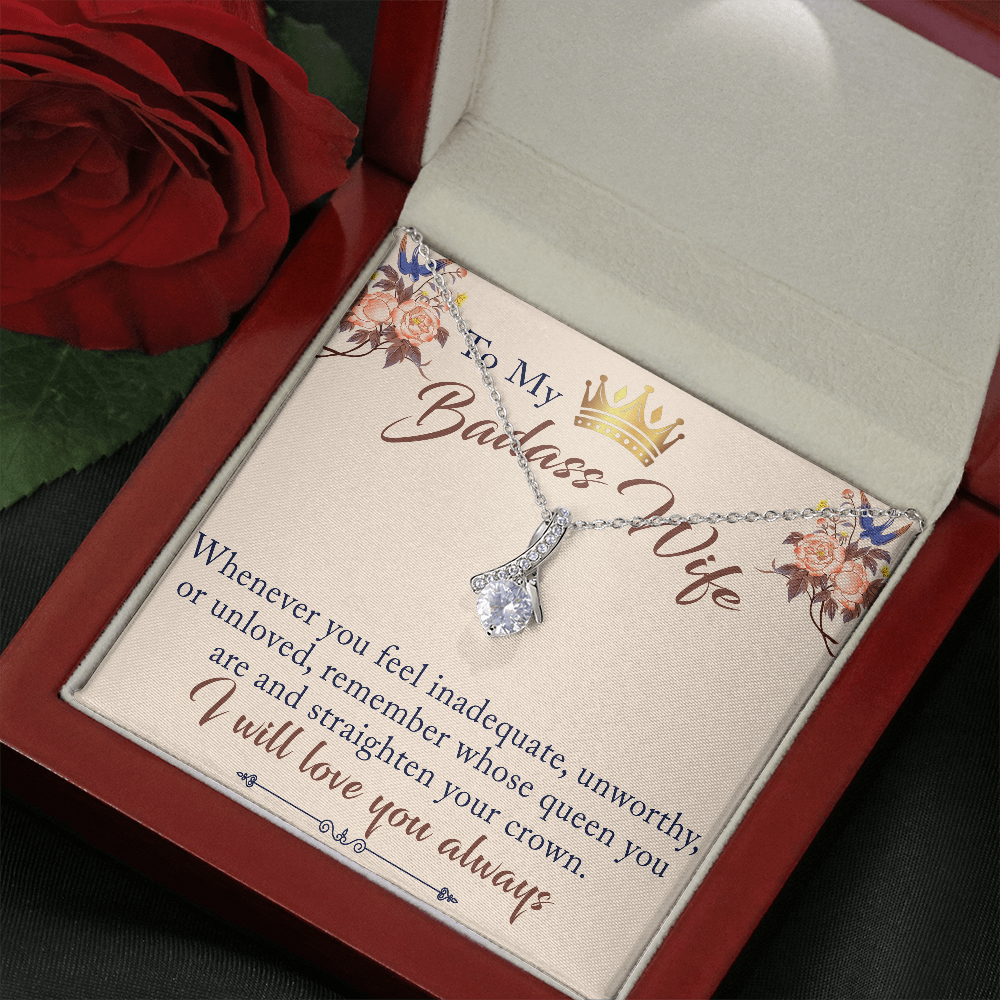 To My Badass Wife Gift - Luxury Alluring Beauty Necklace for Valentine, Mother Day or any Special Occasion