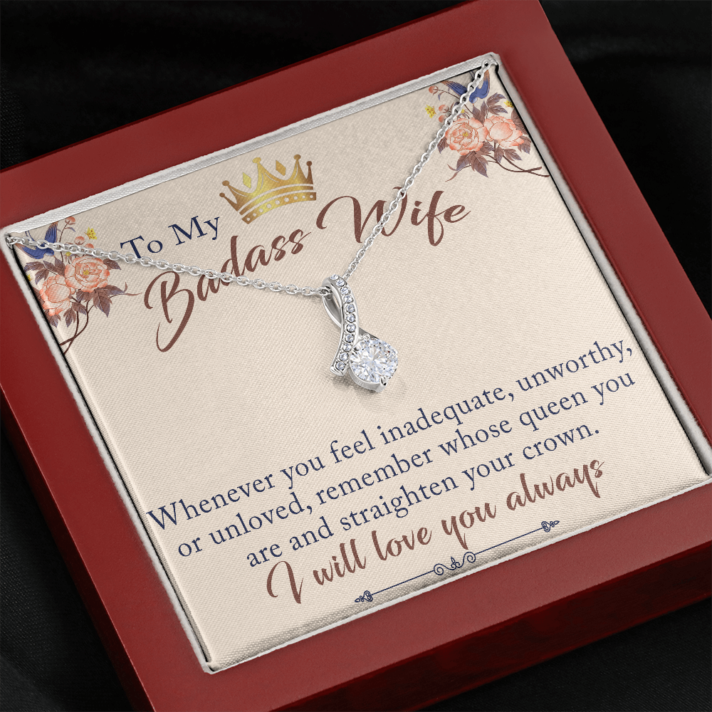 To My Badass Wife Gift - Luxury Alluring Beauty Necklace for Valentine, Mother Day or any Special Occasion