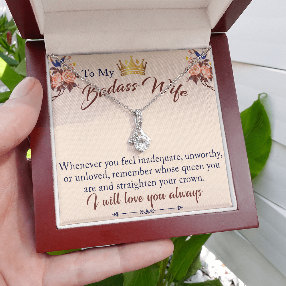 To My Badass Wife Gift - Luxury Alluring Beauty Necklace for Valentine, Mother Day or any Special Occasion