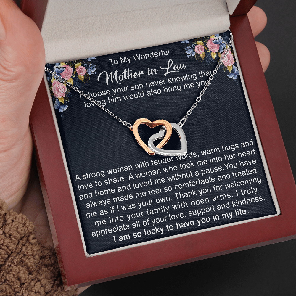 To My Mother in Law Interlock Heart Necklace from Daughter | Gift to Mother-in-Law for Christmas Birthday Mother's Day, Message Card to Mom-in-Law