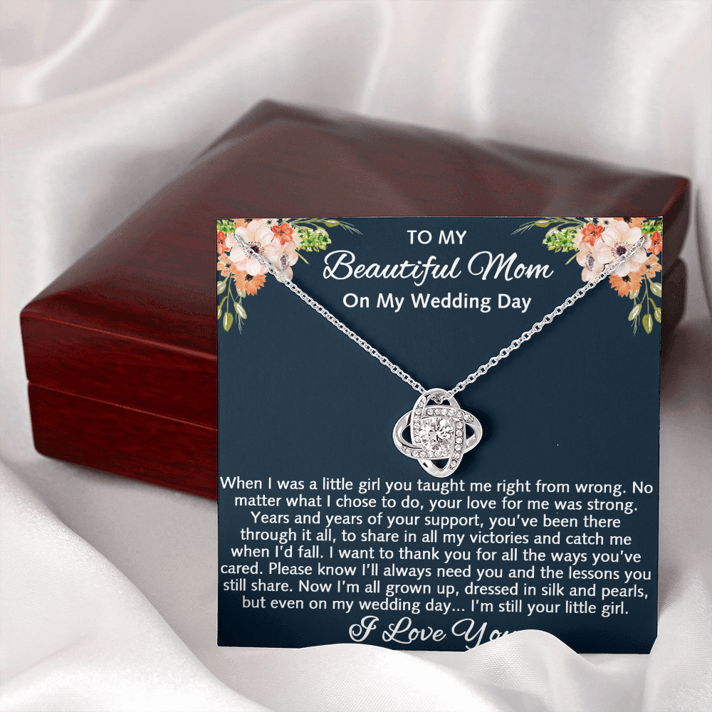 To My Beautiful Mom On My Wedding Gift - Love Knot Necklace, Mother Of The Bride Gift From Daughter, Bride