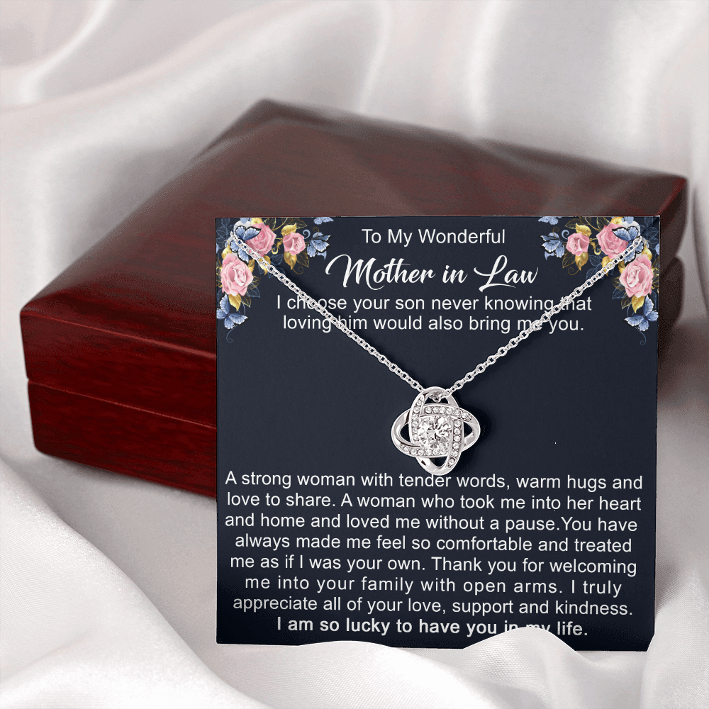 To My Boyfriend's Mom Love Knot Necklace - Mother in Law Jewelry Gift for Christmas, Birthday & Mother's Day, Message Card to Boyfriend Mother
